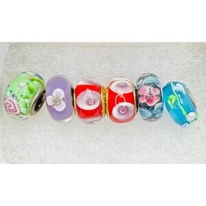 Glass Design Charm Beads for Bracelets or Jewelry Making – Lot of 6